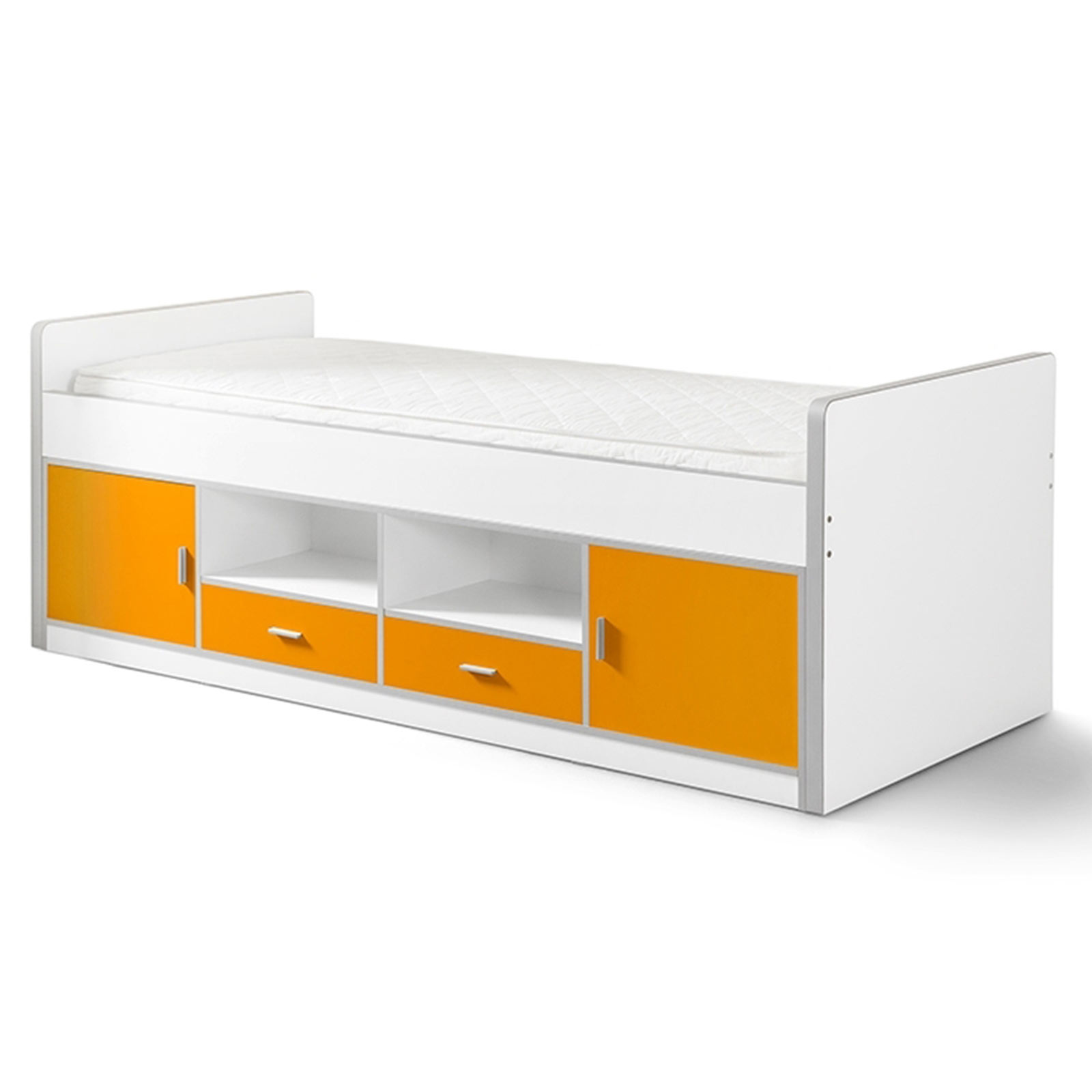 Kojenbett BONNY - weiß-orange - mit Türen - 90x200 cm