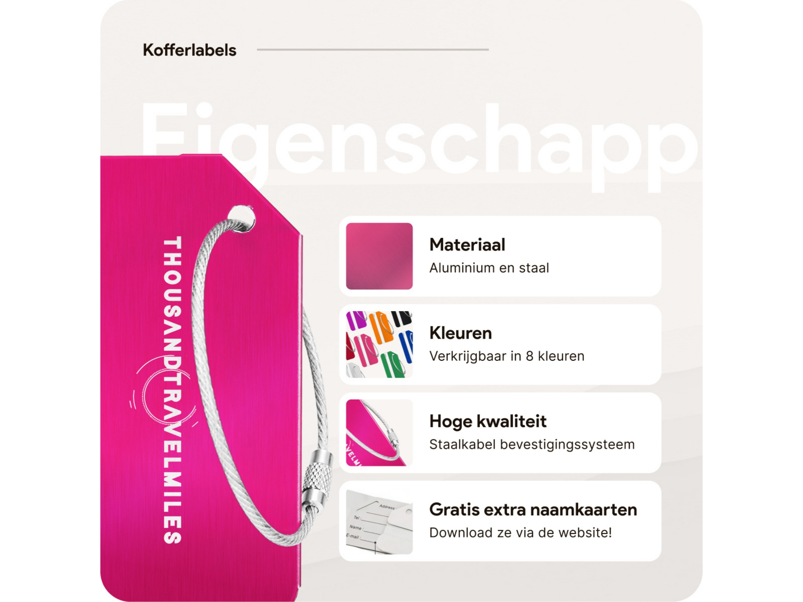 Thousandtravelmiles set van 4 Aluminium Bagagelabels - Pink
