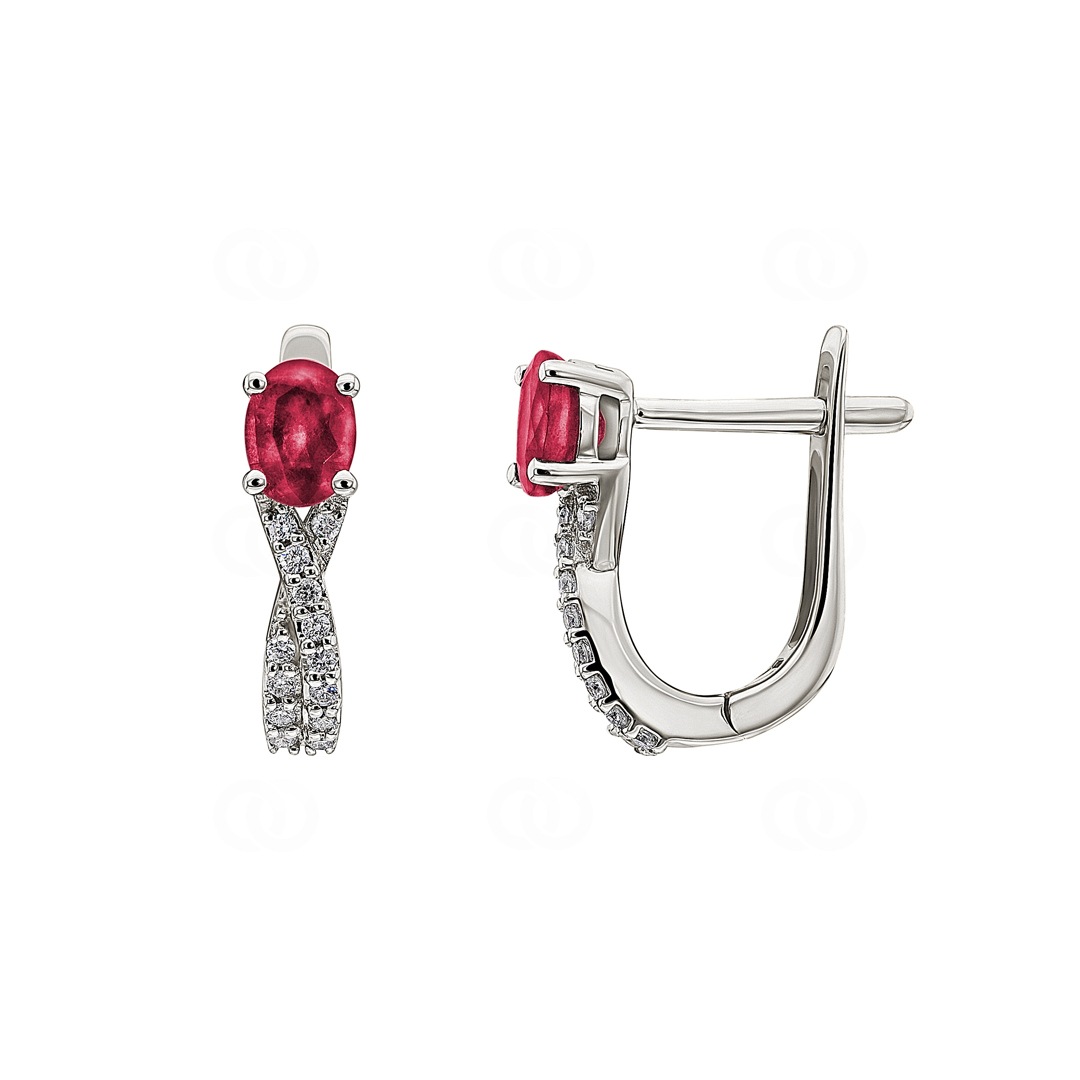 Kreolen 750/18 K Weissgold mit Rubin oval und Diamanten 0.12 ct H/si