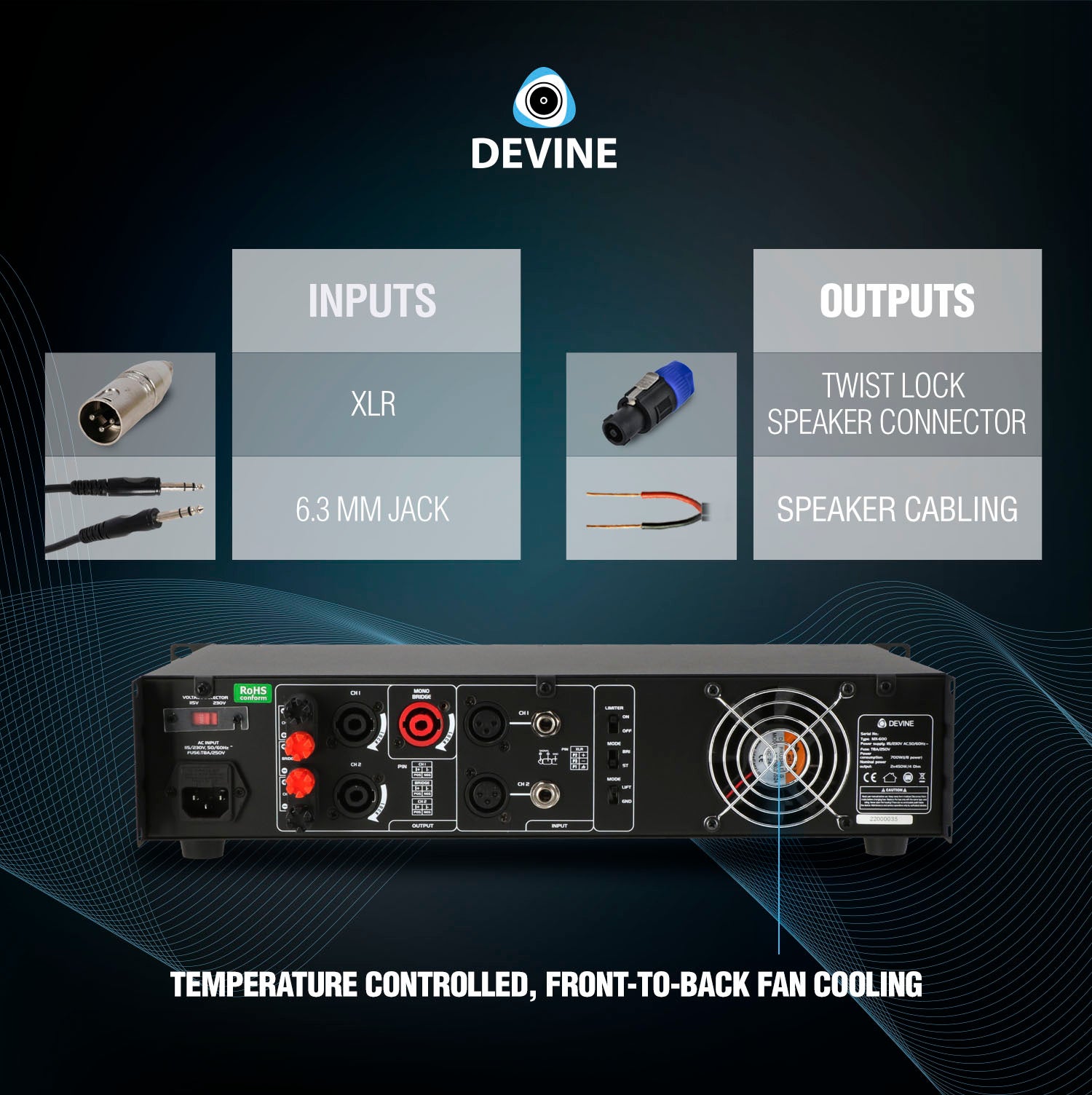 Devine MX-800 2-kanaals PA-eindversterker 2x 400W @ 8 Ohm