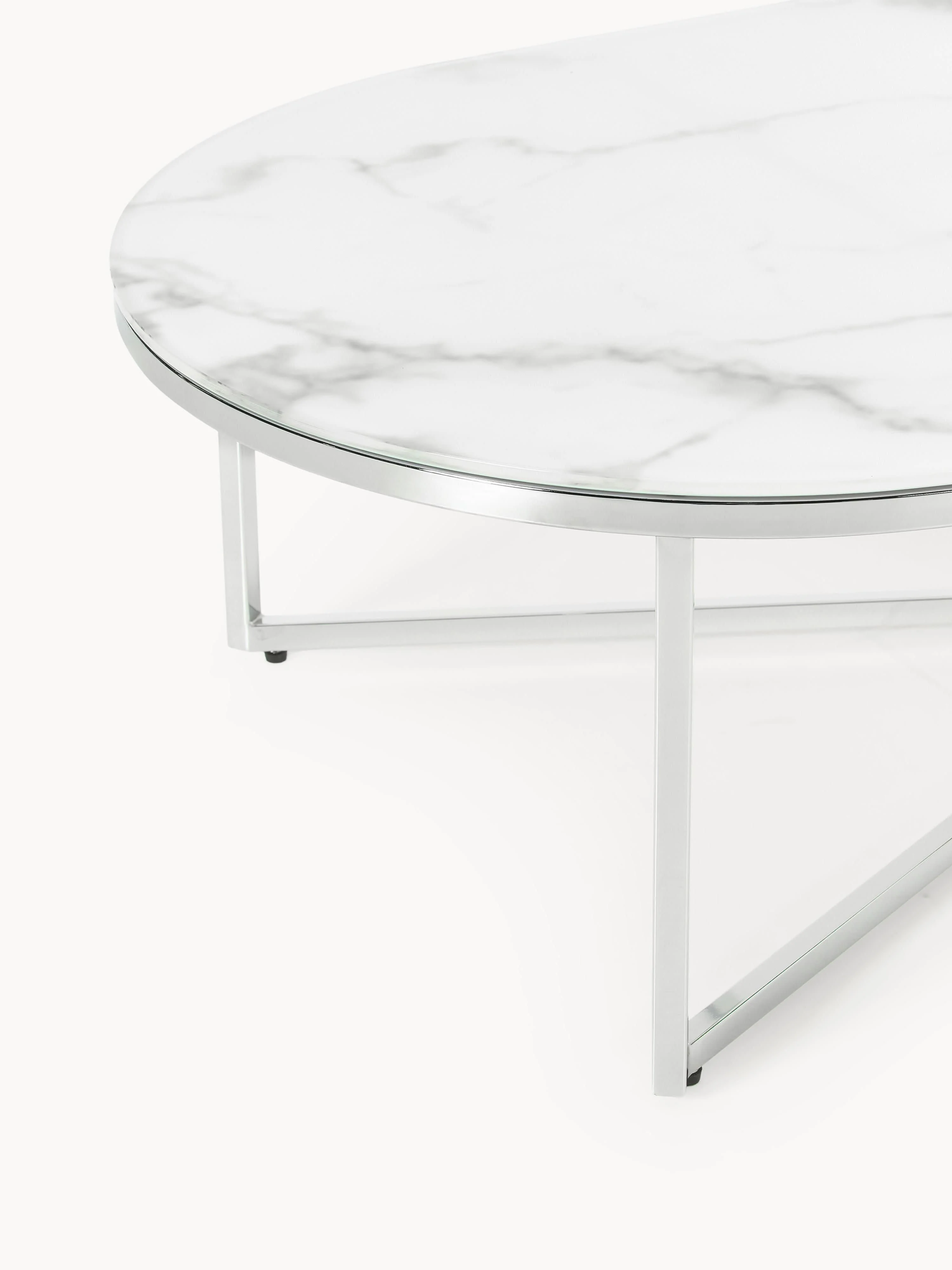 Ovale salontafel Antigua met glazen tafelblad in marmerlook