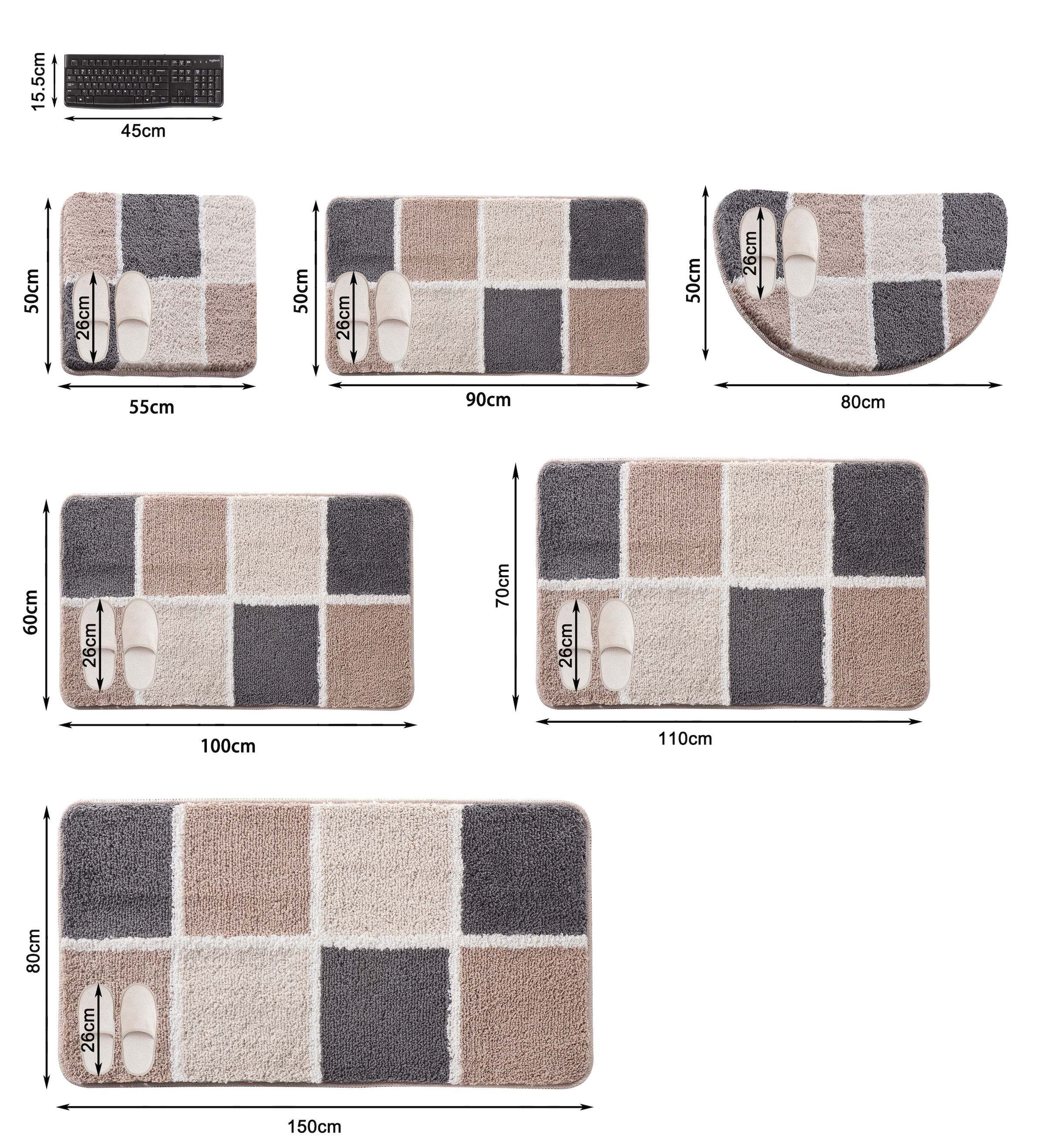 my home Badematte »Anna mit Kachelmuster, Badvorleger, Badezimmer Teppich, Duschvorleger« Höhe 20 mm rutschhemmend beschichtet strapazierfähig Badteppich, Hoch-Tief Effekt, Modern, Weich