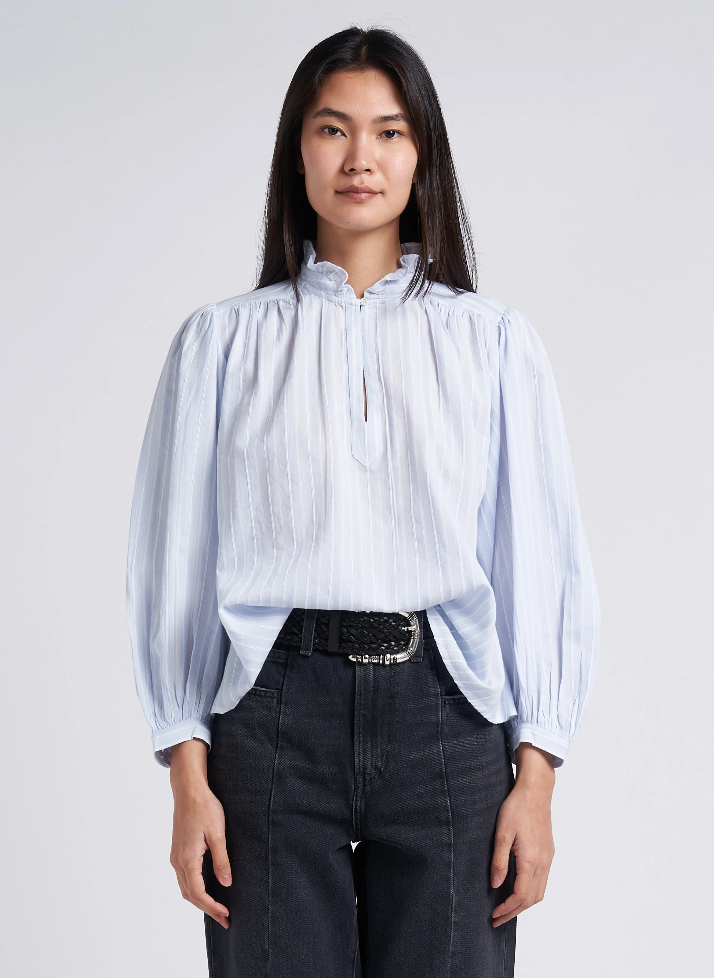 SPICE - Blouse ample col victorien rayé | Bleu