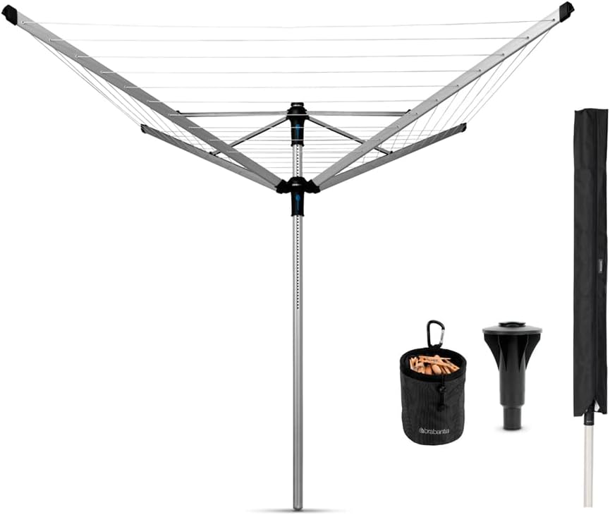 Brabantia - Lift-O-Matic Advance drehbaren Wäschespinne - Easy Lift-Systems - UV-beständige Wäscheleine, 50 m - Kein Durchhängen - Auch für Kleiderbügel - Metallic Grey - ø 312cm