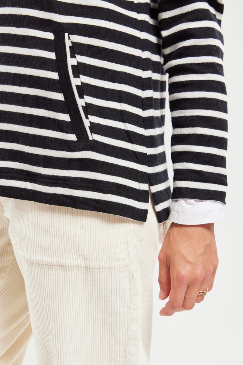Sweat rayé à capuche - coton et laine