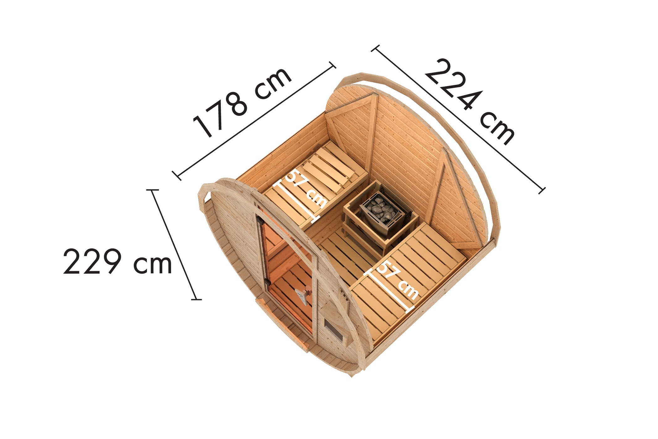 Karibu Fasssauna 1 - SET naturbelassen mit Ofen 9 kW integr. Strg., Kabel, Schindeln