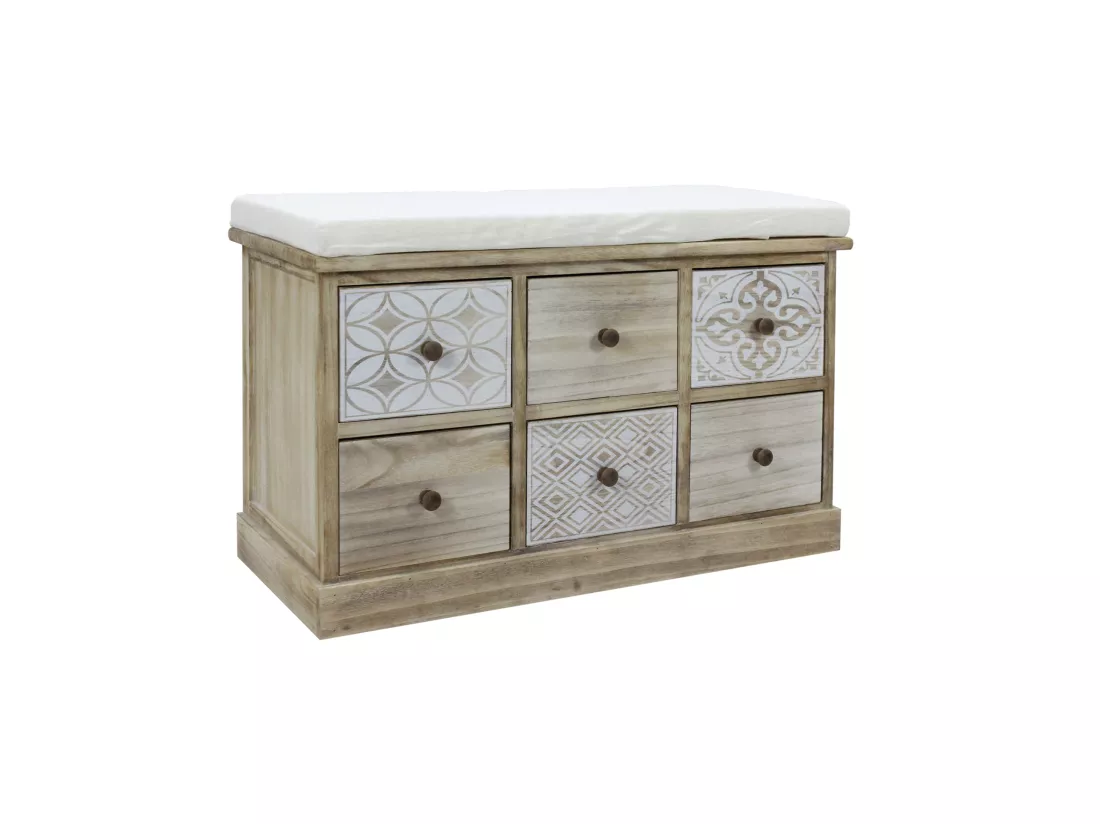 Banc Commode Beige 6 Tiroirs Assise Rembourrée 49x77,5x35