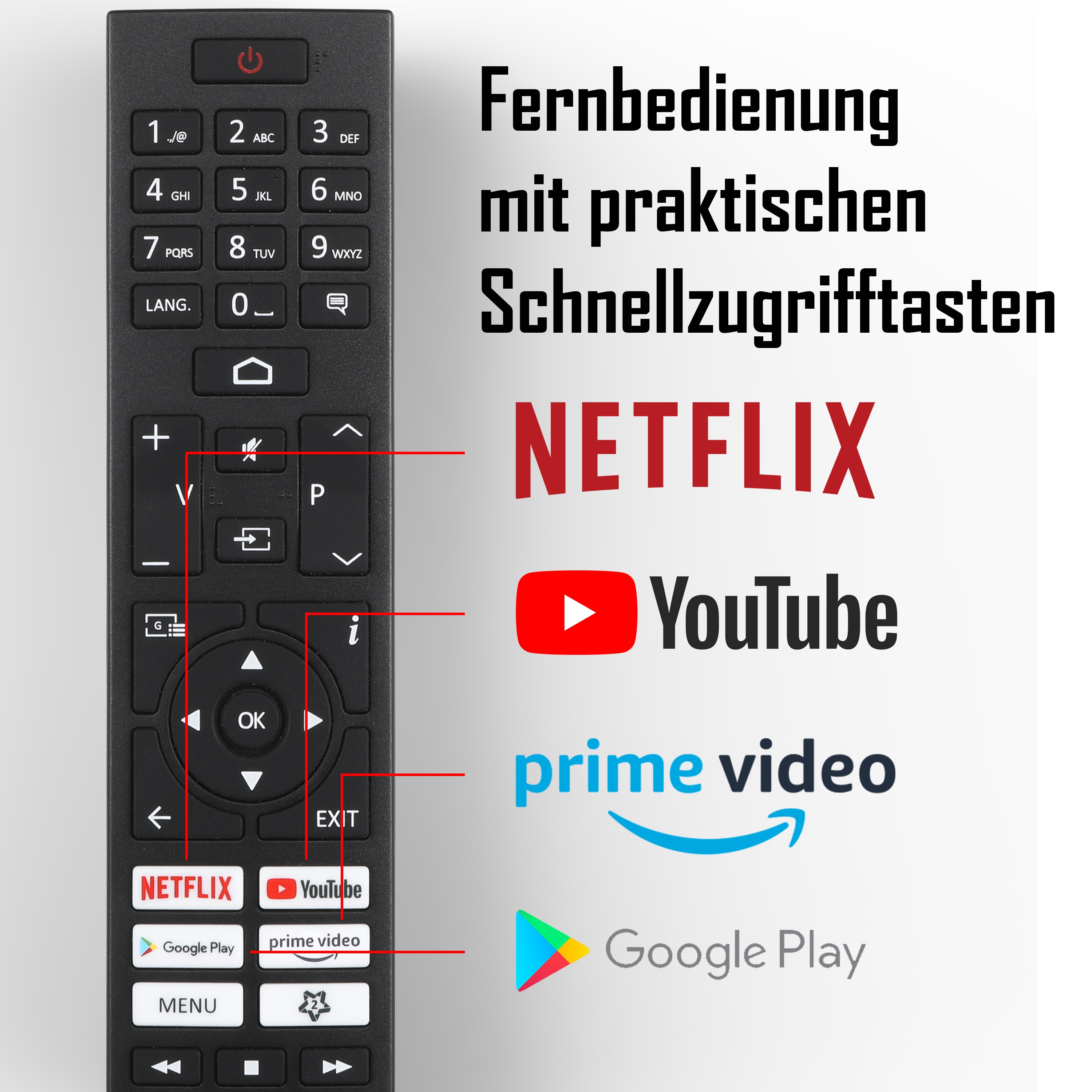 JVC LT-50VA3355 50 Zoll Fernseher/Android Smart TV (4K Ultra HD, HDR Dolby Vision, Triple-Tuner, Dolby Atmos)