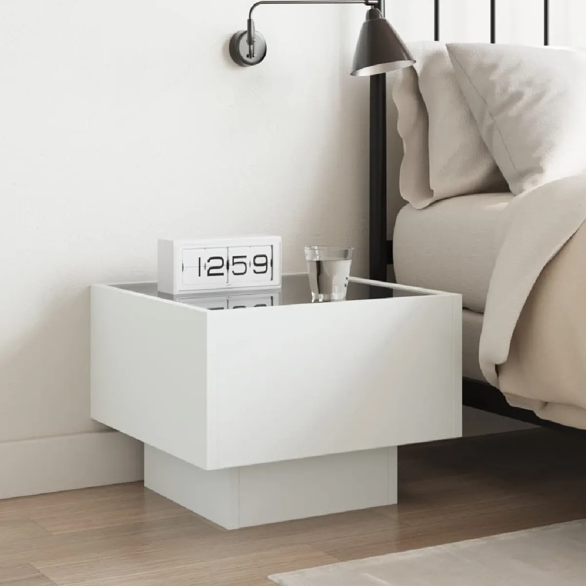 vidaXL Table de Chevet LED Infini - Blanc