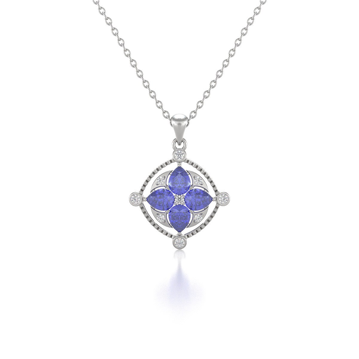Collier Pendentif Or 750 Blanc Tanzanite et Diamants - Éclat et Brilliance | Aden