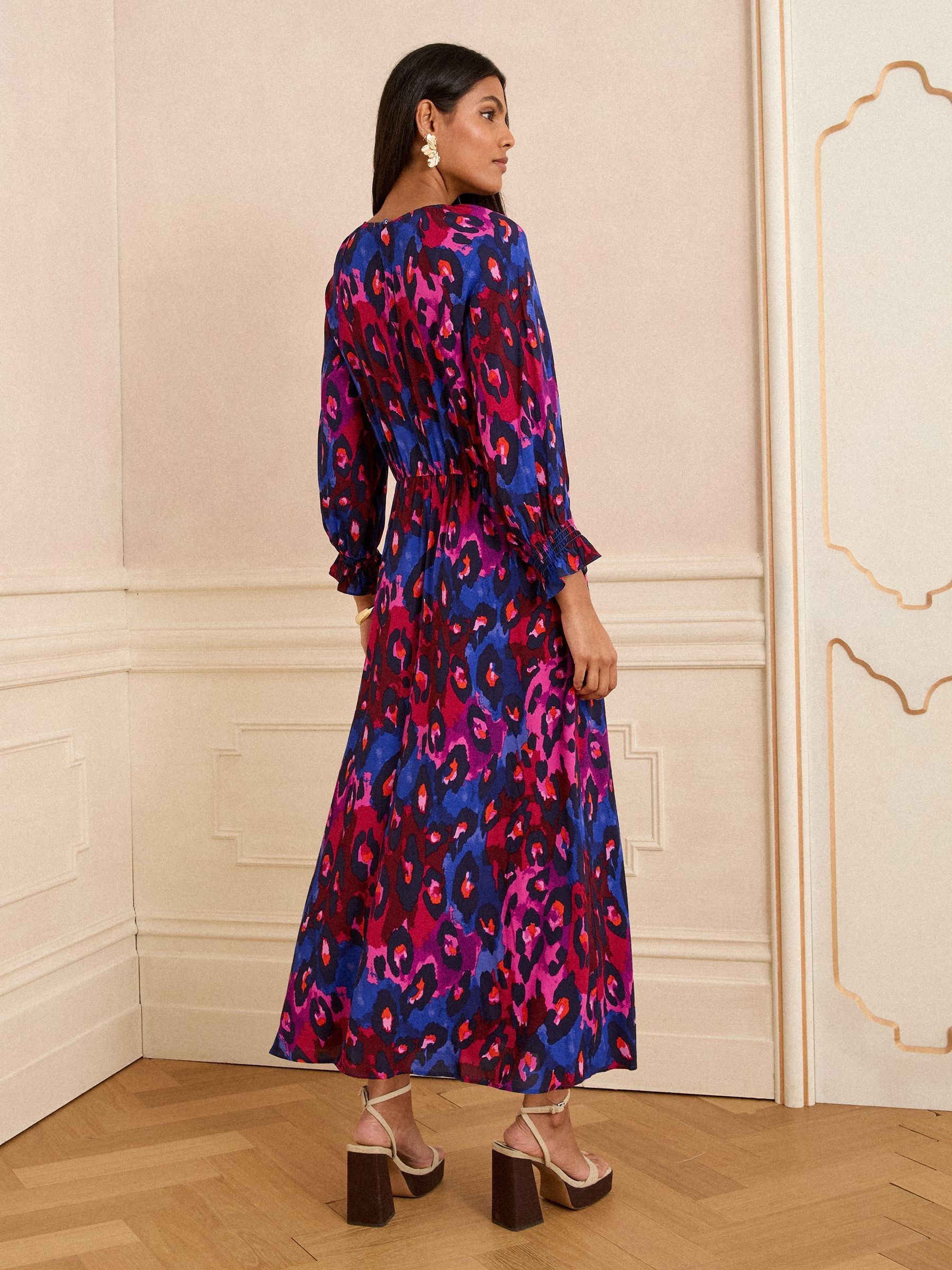 Love & Roses midi-jurk met pofmouwen