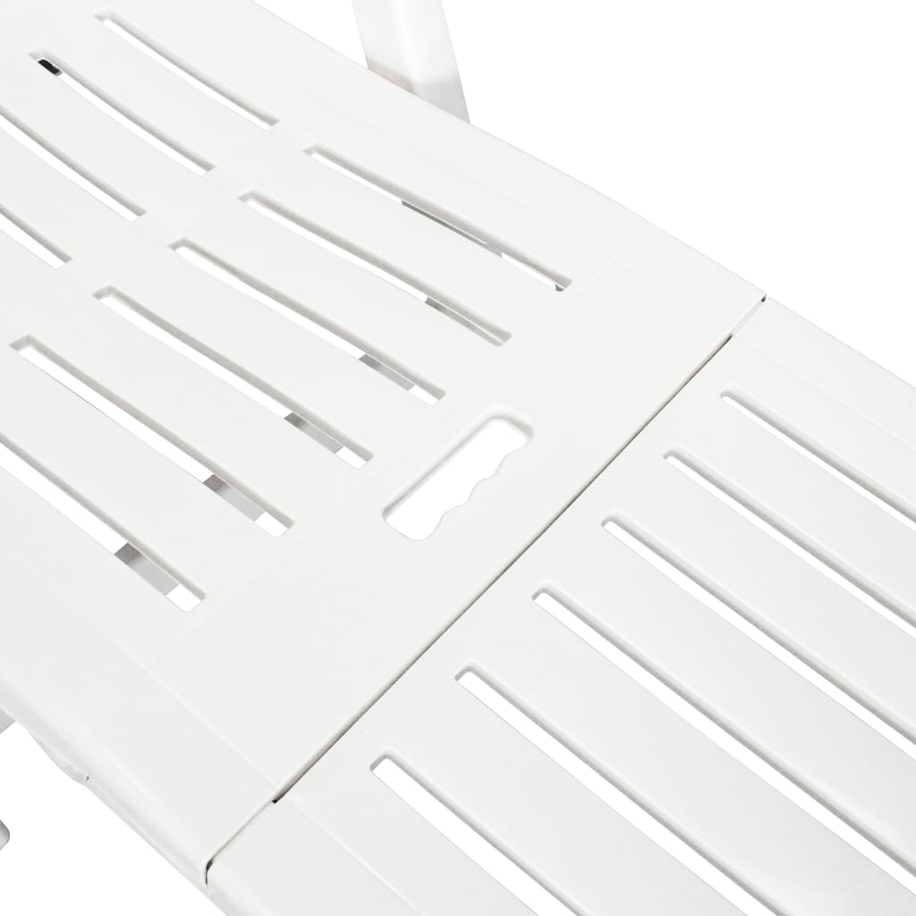Transat chaise longue bain de soleil lit de jardin terrasse meuble d'extérieur avec repose-pied plastique blanc