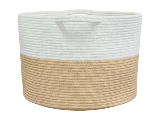 Panier à linge beige et blanc Ø55x36 cm coton
