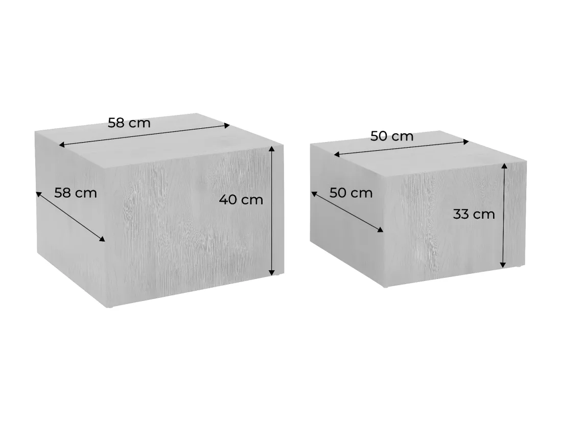 Lot de 2 tables basses effet marbre blanc cassé PAROS. L 58 x l 58 x H 40cm / L 50 x l 50 x H 33cm