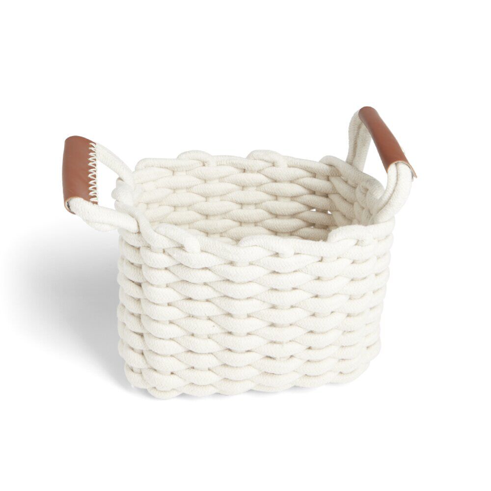 Panière rectangulaire tricot coton blanc 16x14xH24cm