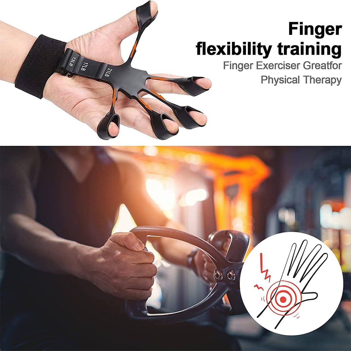Fingertrener med 3 forskjellige motstander 2-pakning Sort M