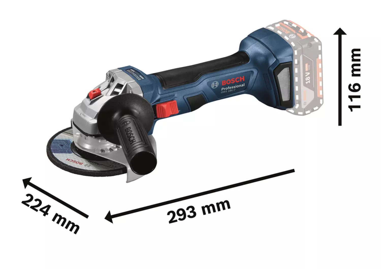Bosch GWS 18V-7 18V Li-Ion accu haakse slijper body in L-Boxx - 125mm - koolborstelloos