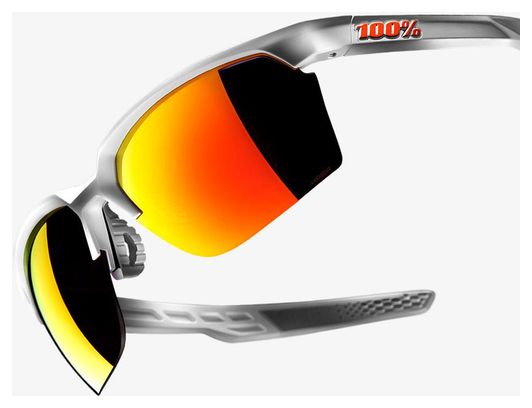 Lunettes 100% Solaires Sportcoupe Blanc Mat Verre Hiper Miroir multi-couches Rouge
