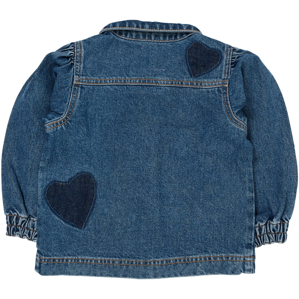 Køb COPENHAGEN COLORS Indigo Blue Washed Organic Denim Hearts Jakke
