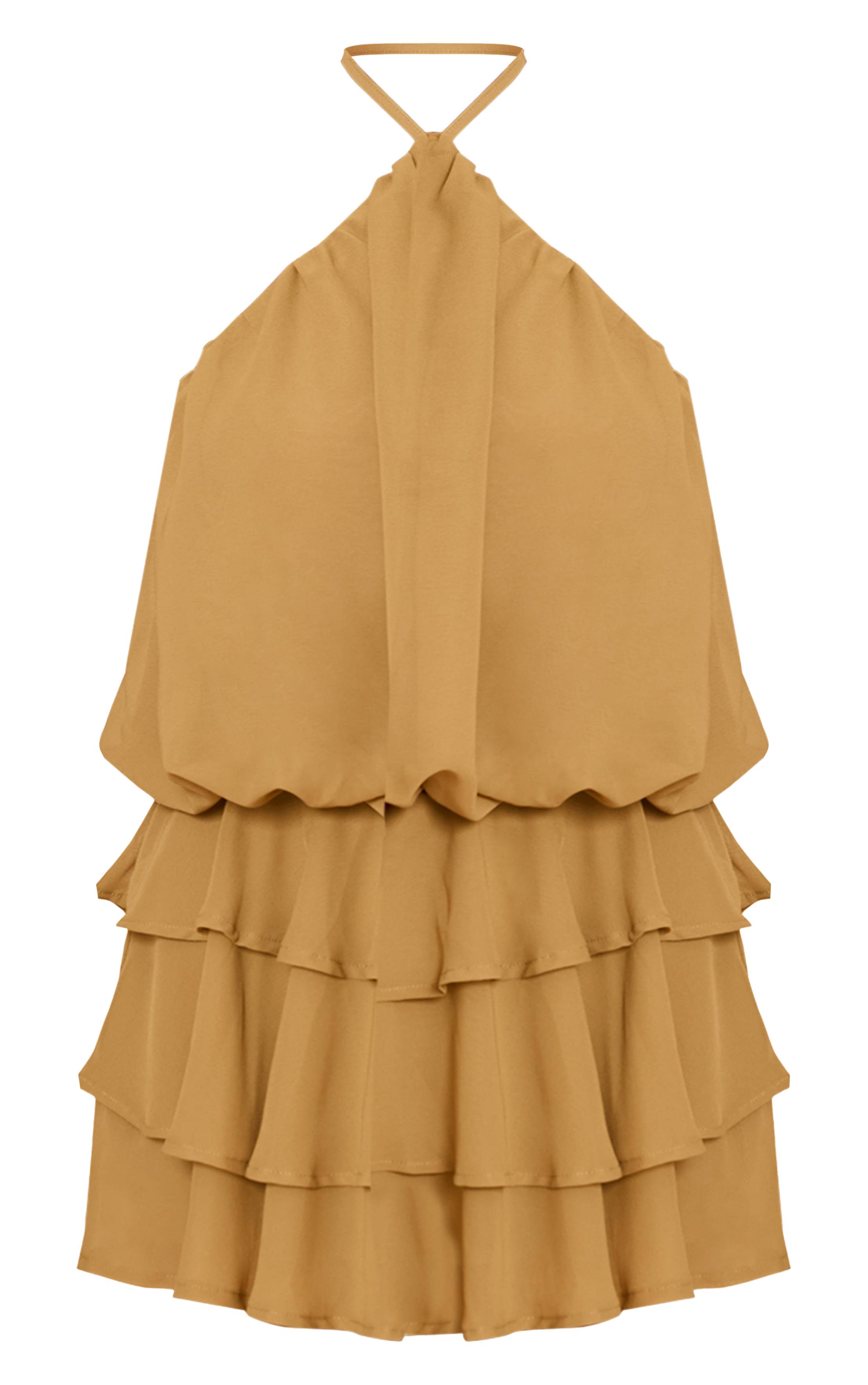 Vert Olive Combinaison-short Col Licou En Mousseline Avec Détails À Volants