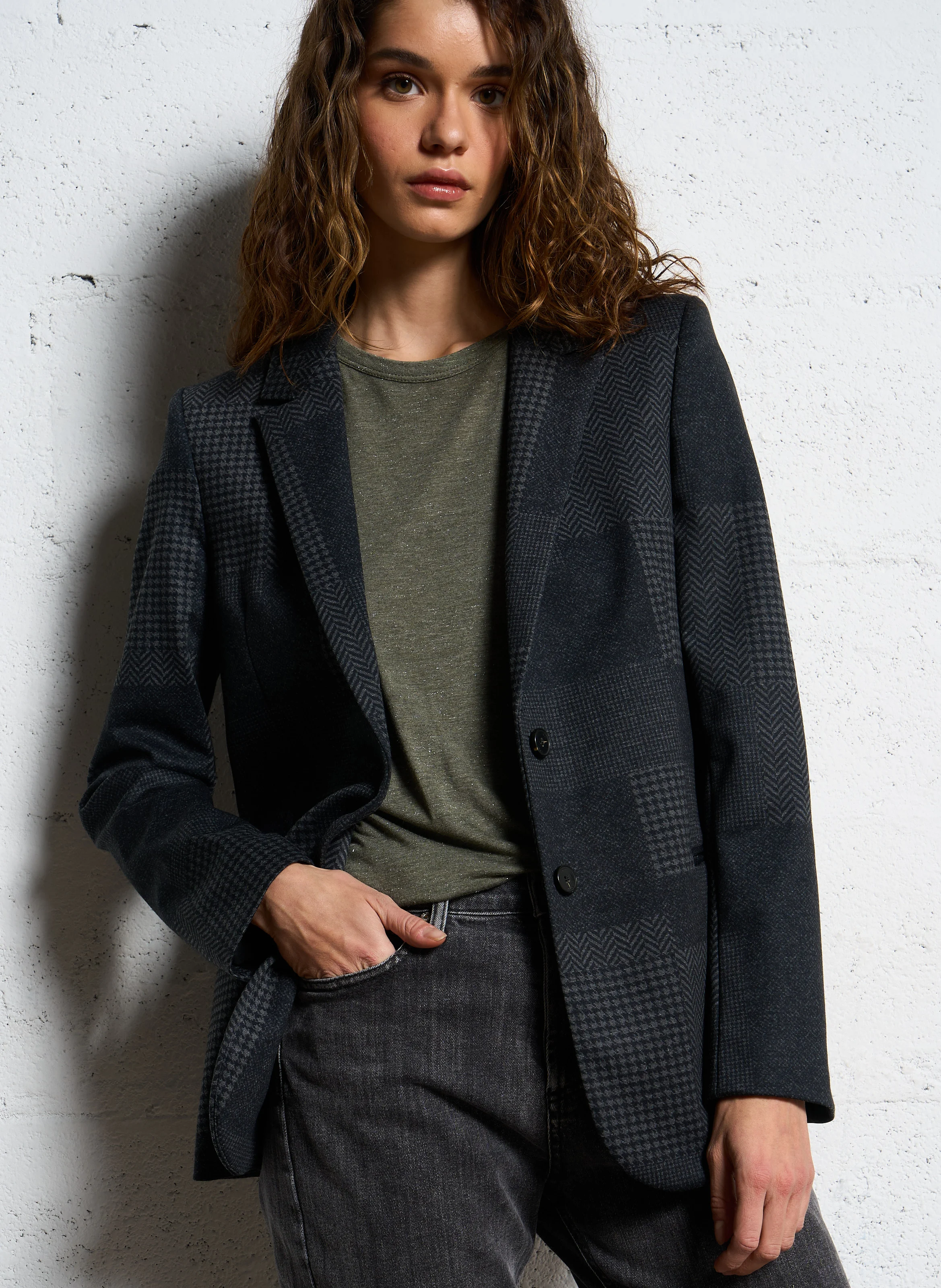 Veste tailleur droite imprimé | Gris