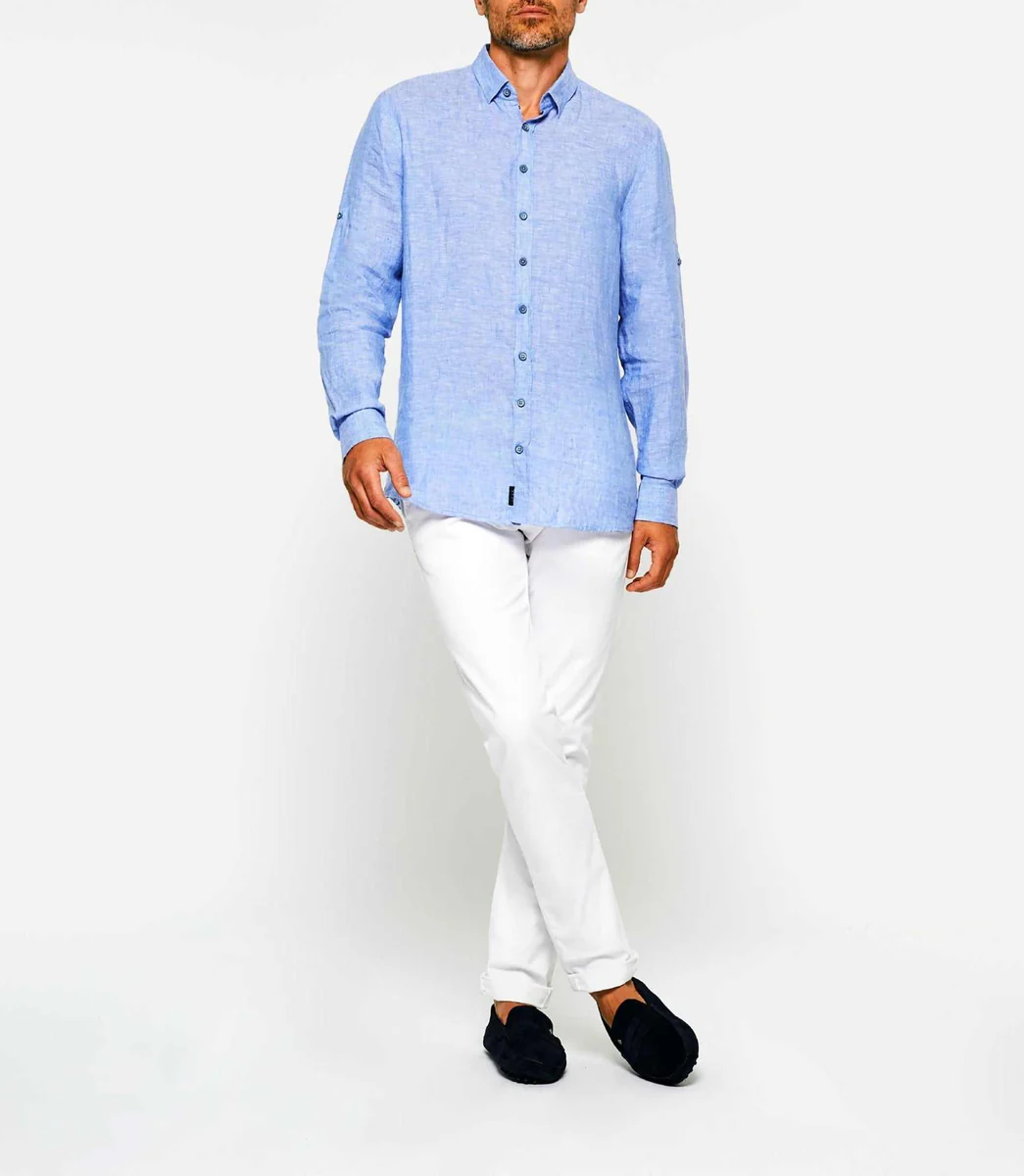 Chemise en lin bleu indigo 