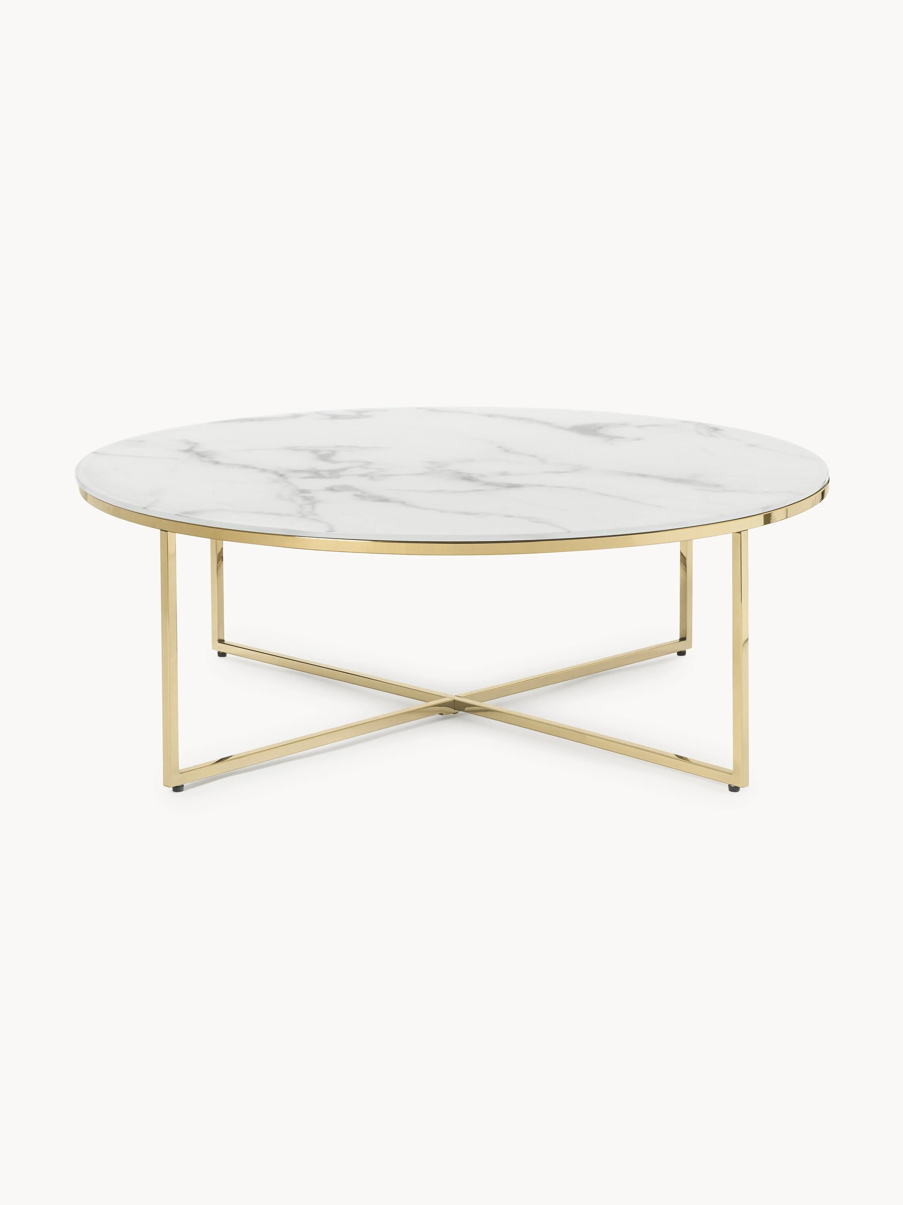 Ronde XL-salontafel Antigua met glazen tafelblad in marmerlook