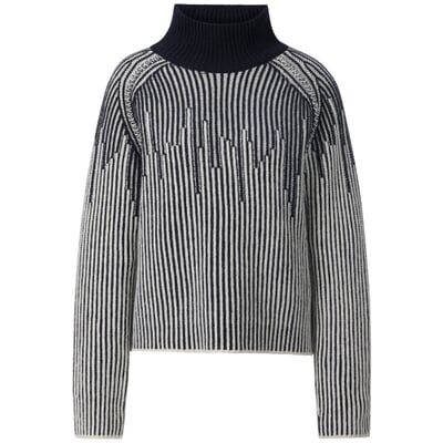 Damen-Strukturpullover, Dunkelblau-Creme