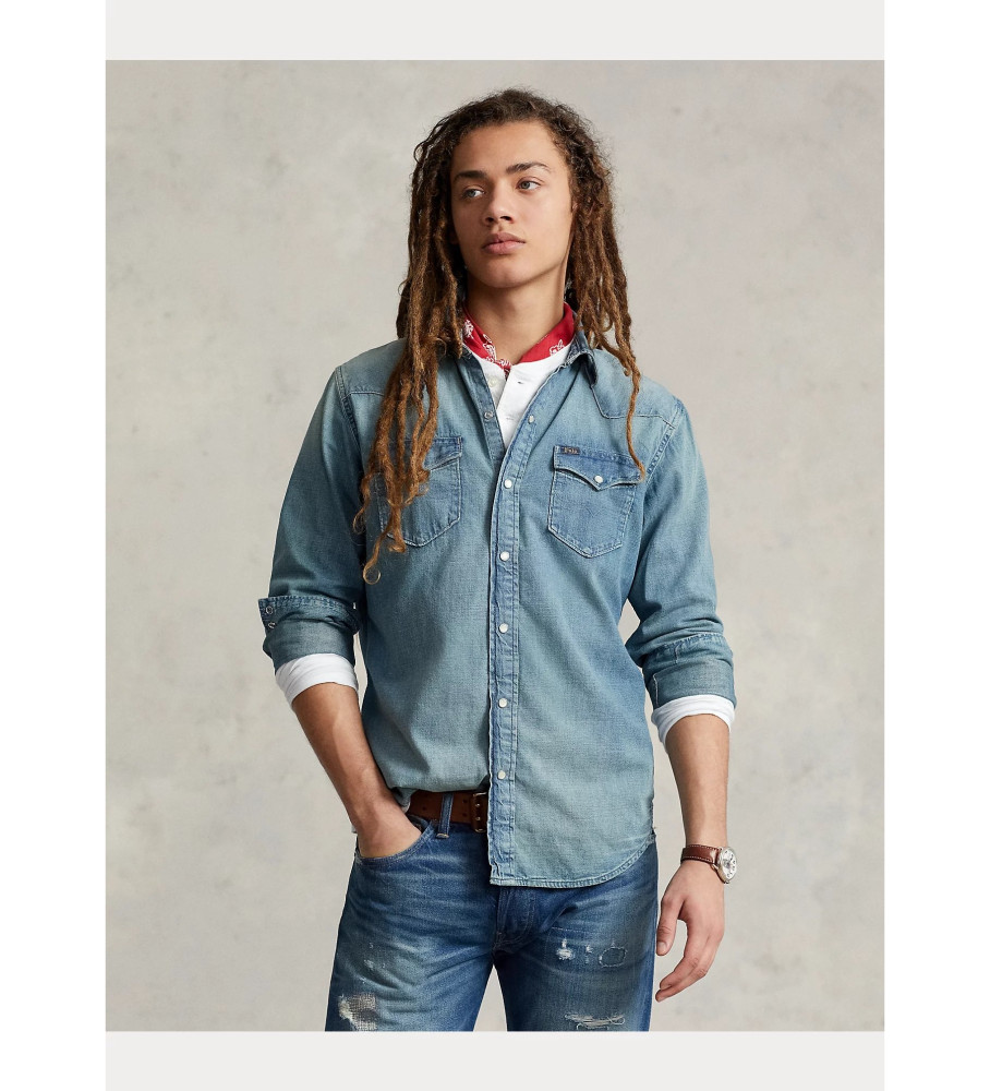 Camisa Ralph Lauren estilo western em denim azul flamejante