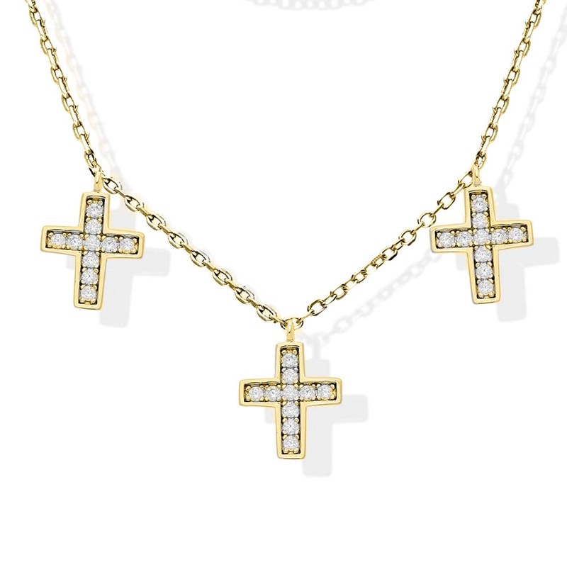 Double Collier Argent Doré Santa Serti Zirconium Blanc
