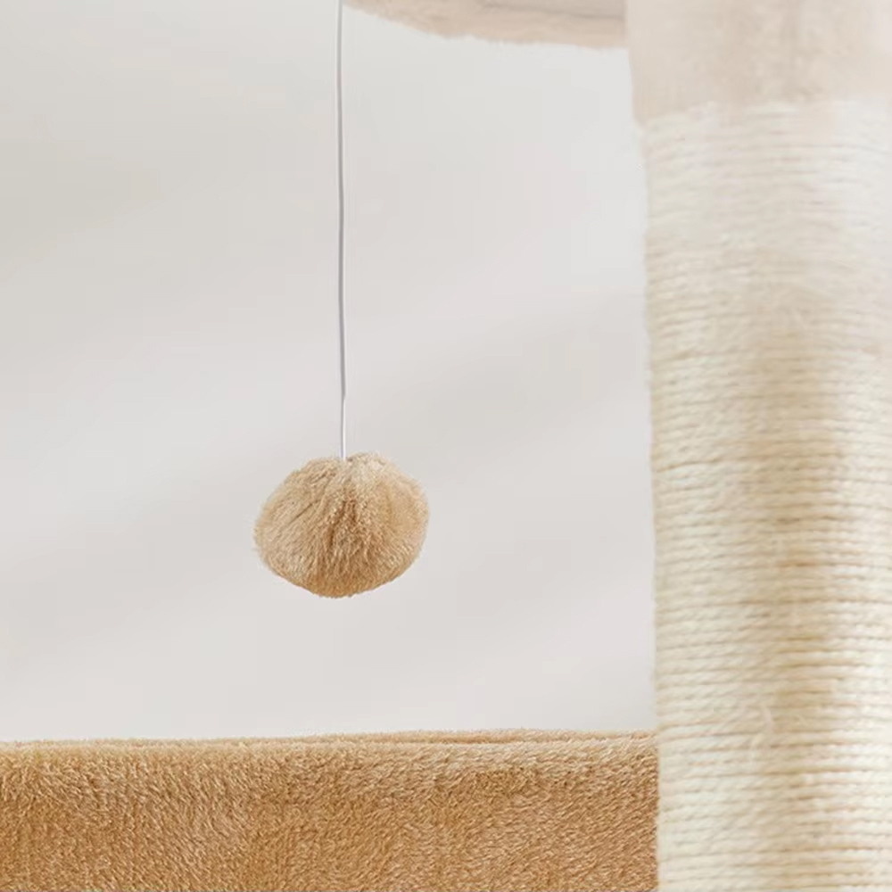 (89cm) Katzen Baum Sisal Kratzsäulen mit Häuschen / Hängematte / Aussichts Plattform / Spiel Ball - Braun