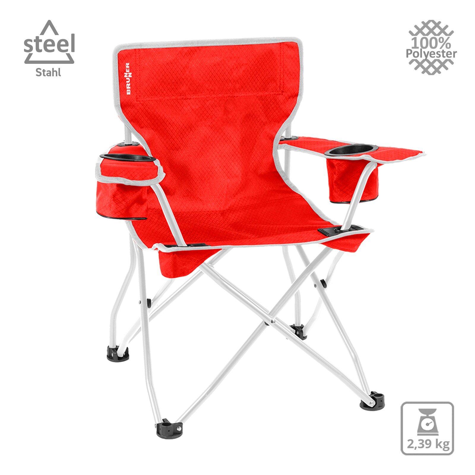 BRUNNER Kinder Stuhl Action Kids Camping Klappstuhl Strand Faltbar Stahl 60 kg Farbe: Rot