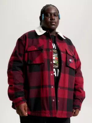 Sobretudo xadrez casual com forro de sherpa Plus Size