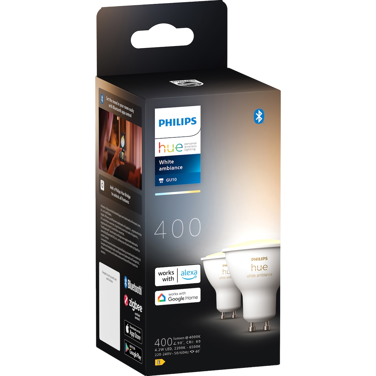 Philips Hue LED-lyspære GU10 4,2W (2-pakning)