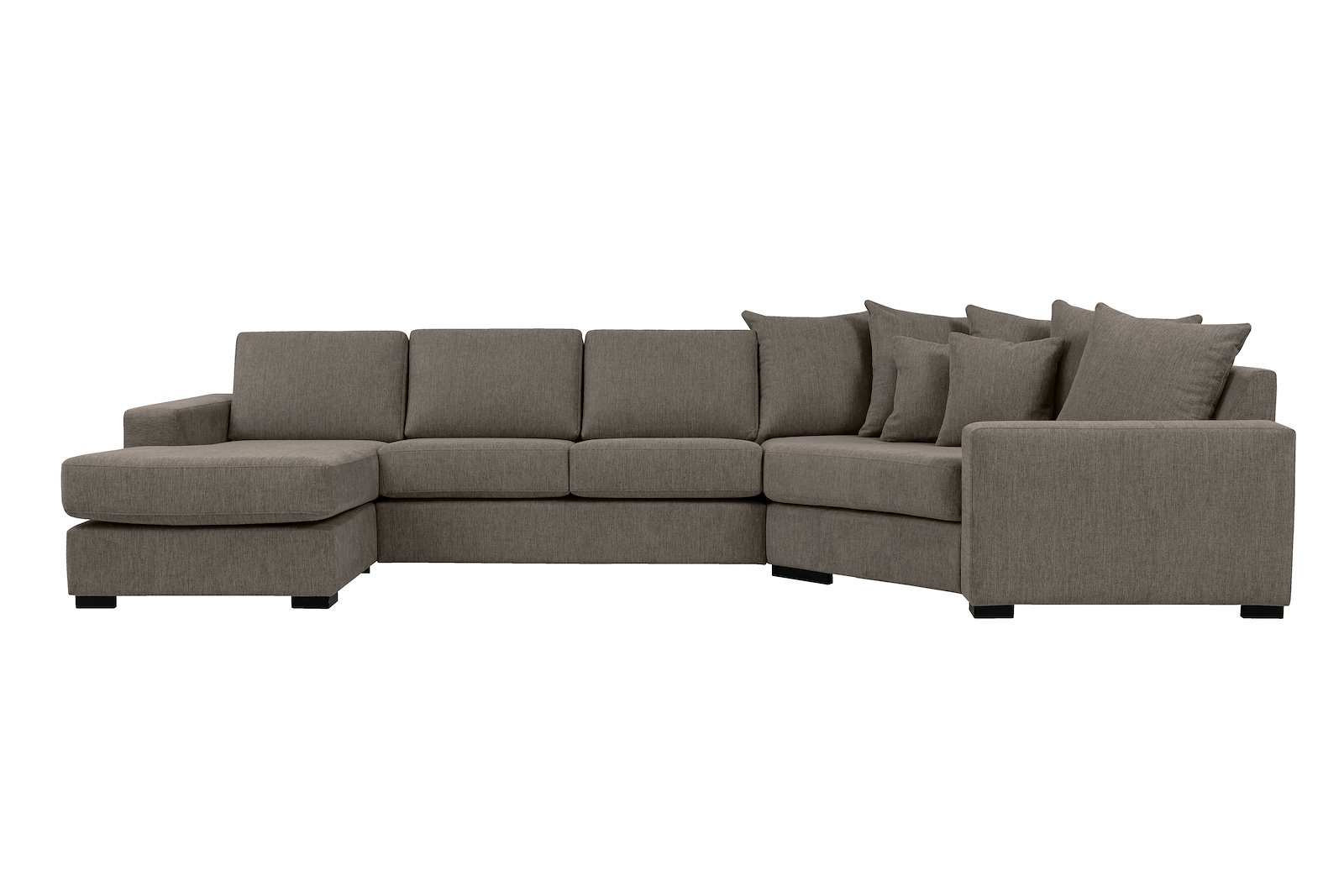 Modern Living U-sofa Cosy Corner venstre og 2-seter med sjeselong høyre.Tekstil Brego 14 Latte med Arm A og ben 2 sortbeiset eik.
