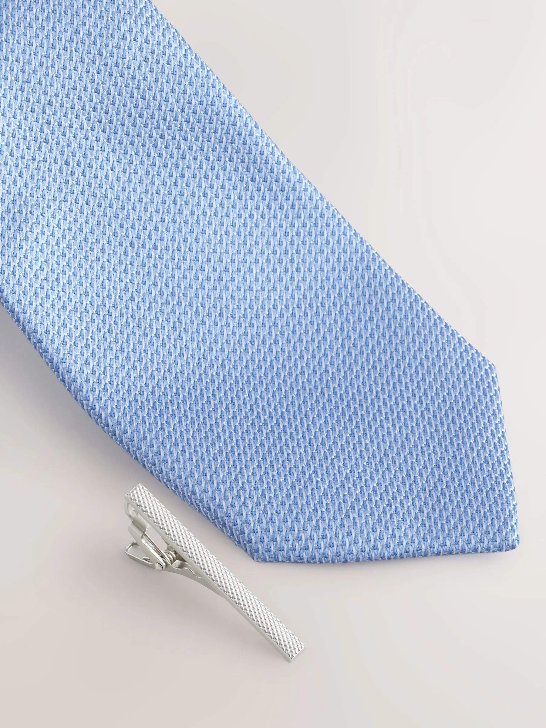 Blauw - Stropdas met textuur en dasspeld