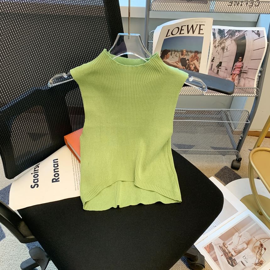 MIKIGA - Tanktop met geribbelde, effen kraag en cropped pasvorm