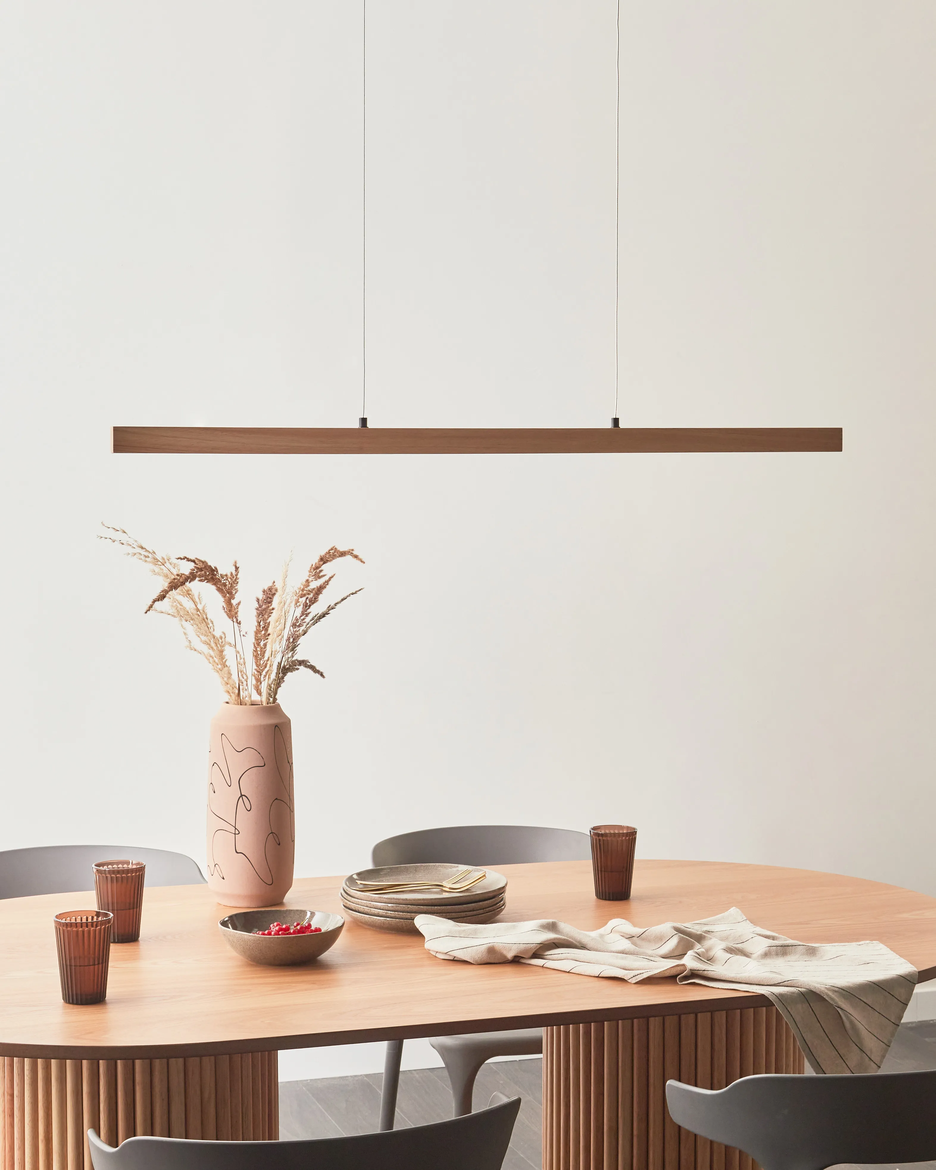 LED hanglamp STEWARTS met afstandsbediening met dimmer Eikenhout Lichtbruin