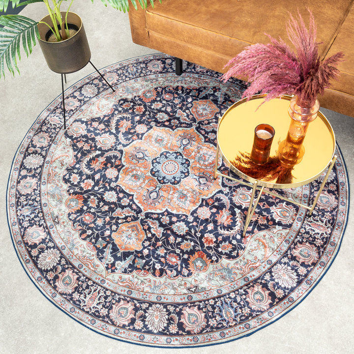 Rond vintage vloerkleed - Imagine Medaillon Blauw | Rijk