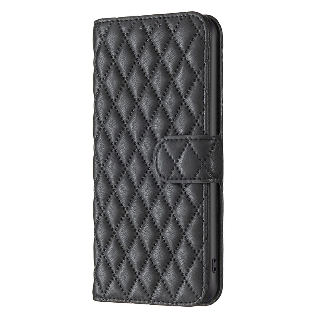 iPhone 14 / iPhone 13 Leder Tasche Flip Cover Steppmuster - Schwarz