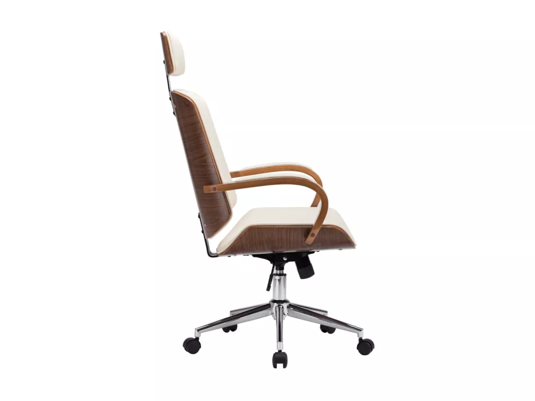 Chaise de bureau avec appuie-tête Crème Similicuir et bois