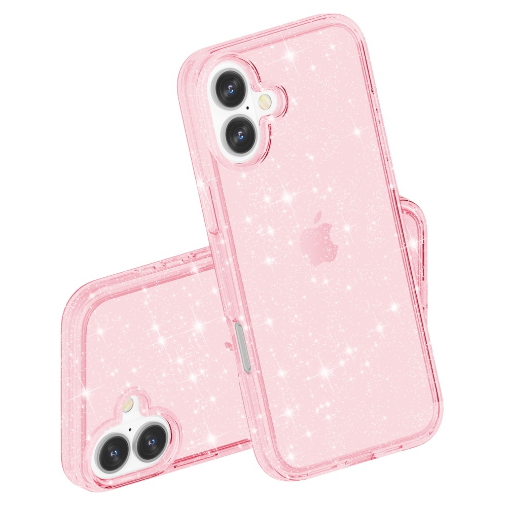 iPhone 16 Hybrid Hardcase Schutzhülle im Glitzer Design - Pink / Transparent