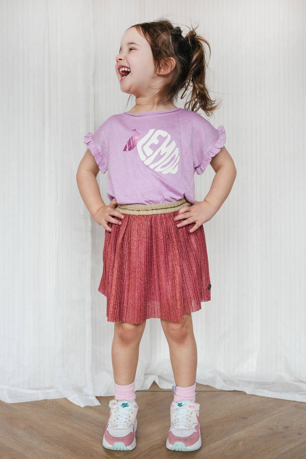 Like Flo jurk met printopdruk en ruches paars/bruin