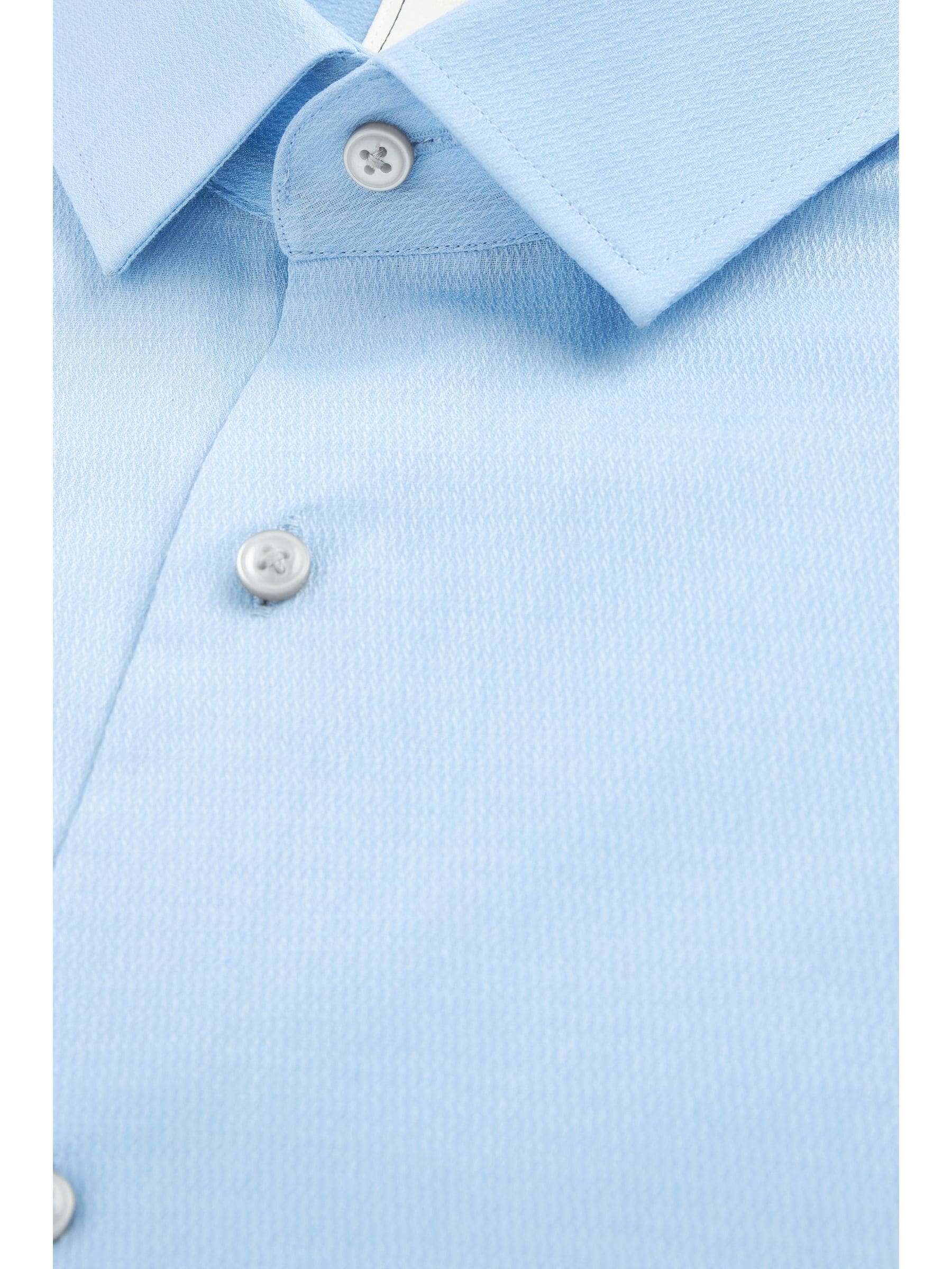 Blauw - Slim Fit - Onderhoudsvriendelijk, getextureerd, slim fit overhemd met enkele manchet