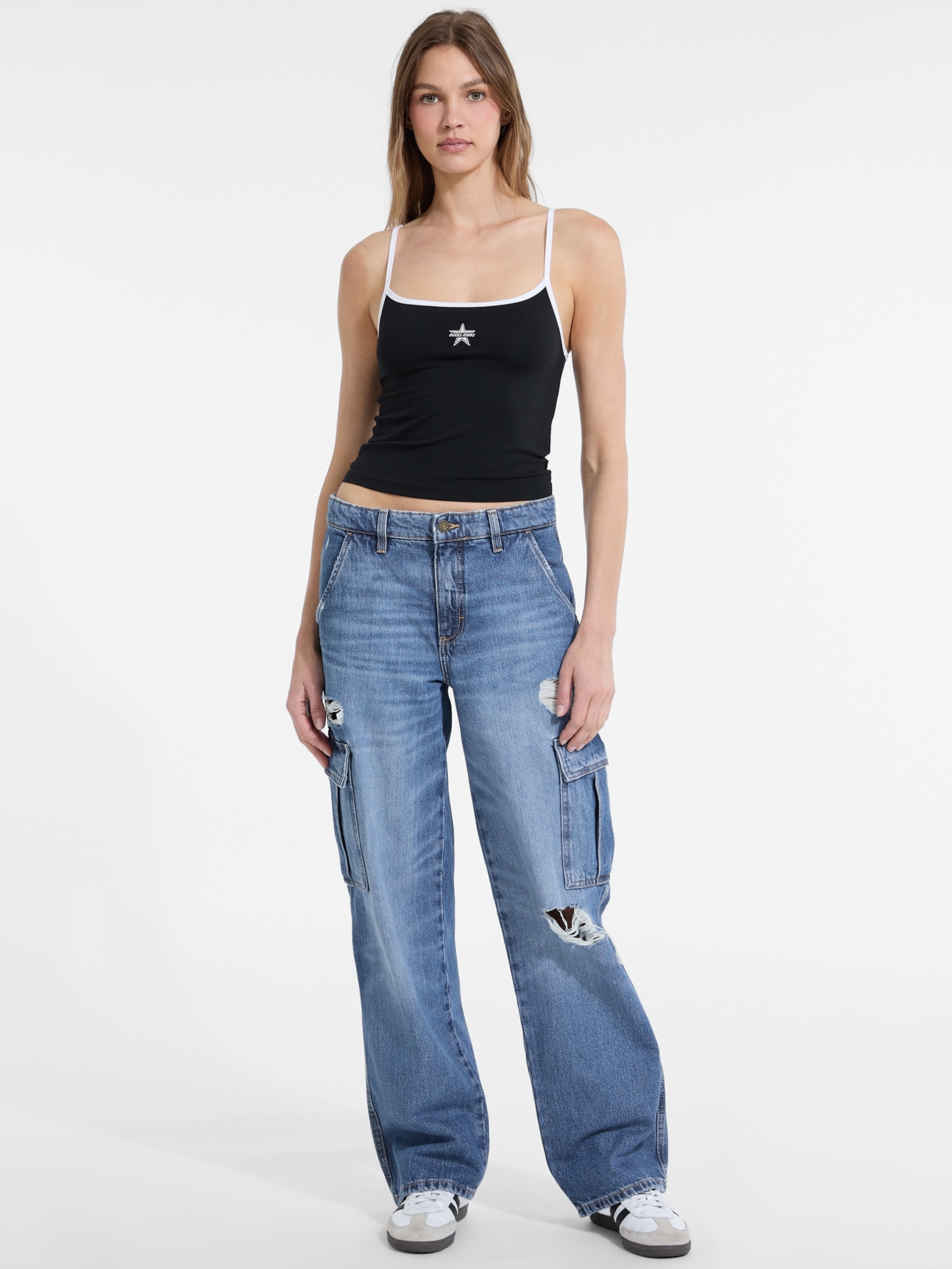 Calça jeans cargo reta G10