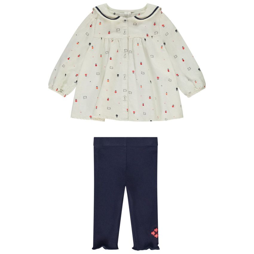 Ensemble avec tunique longue à col marin pour bébé fille - Ecru