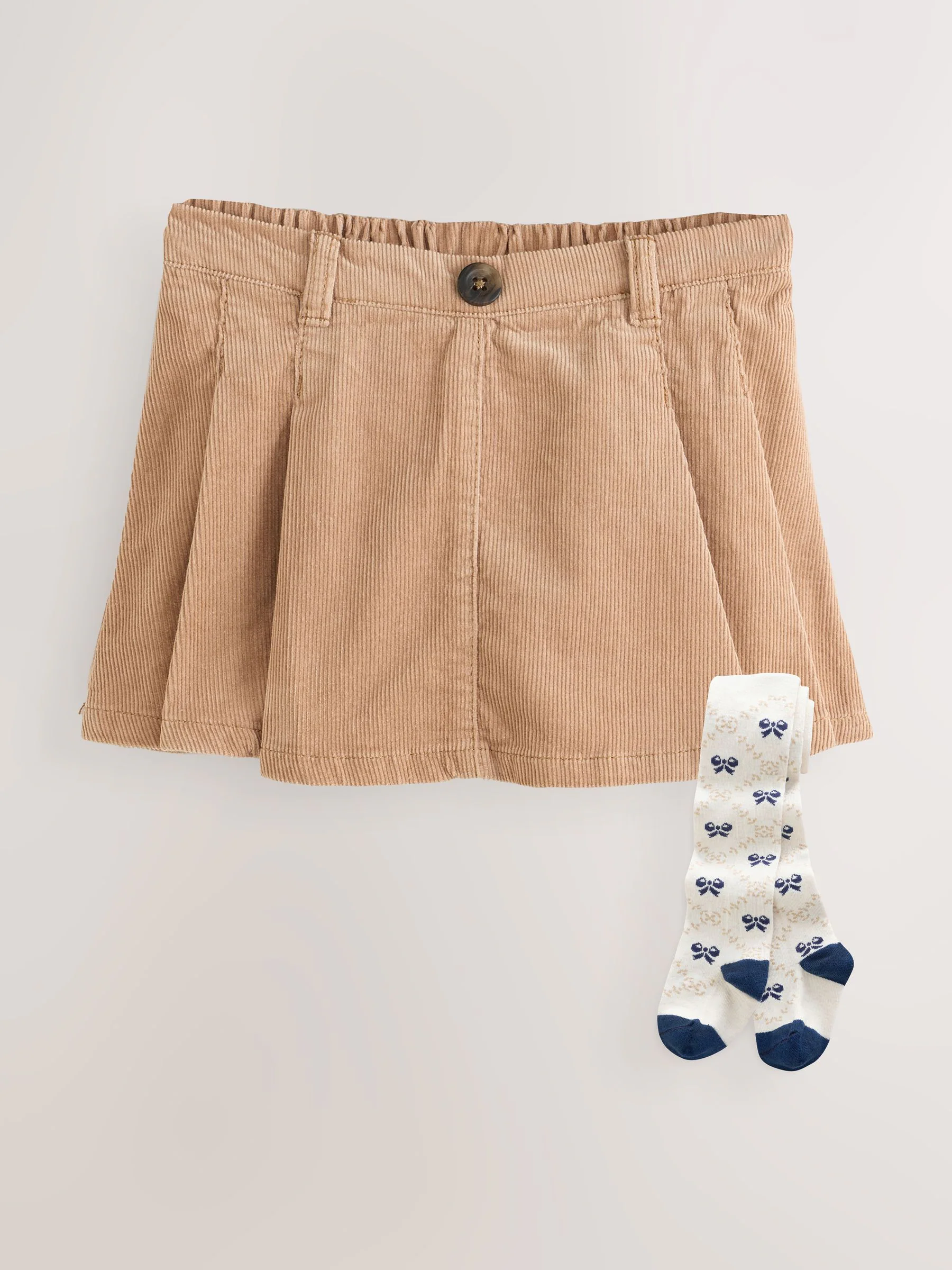 Lichtbruin - Corduroy Skirt with Bow Tights (3mths-7yrs)