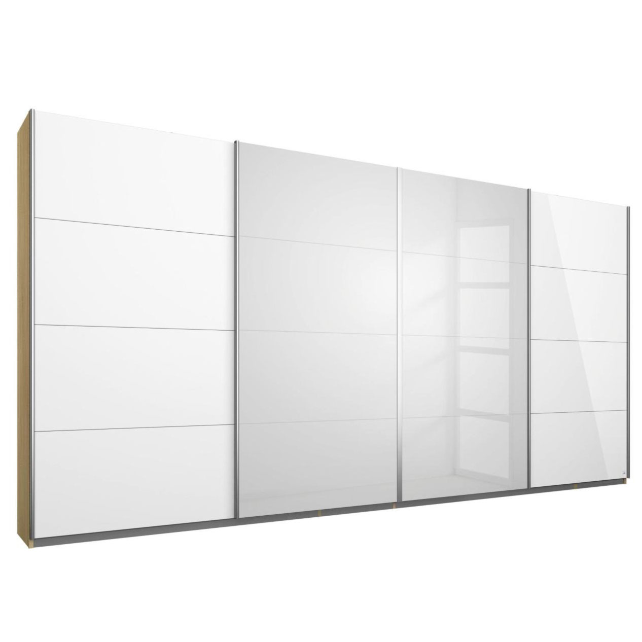 Schwebetürenschrank - Sonoma Eiche-weiß Hochglanz - 361 cm