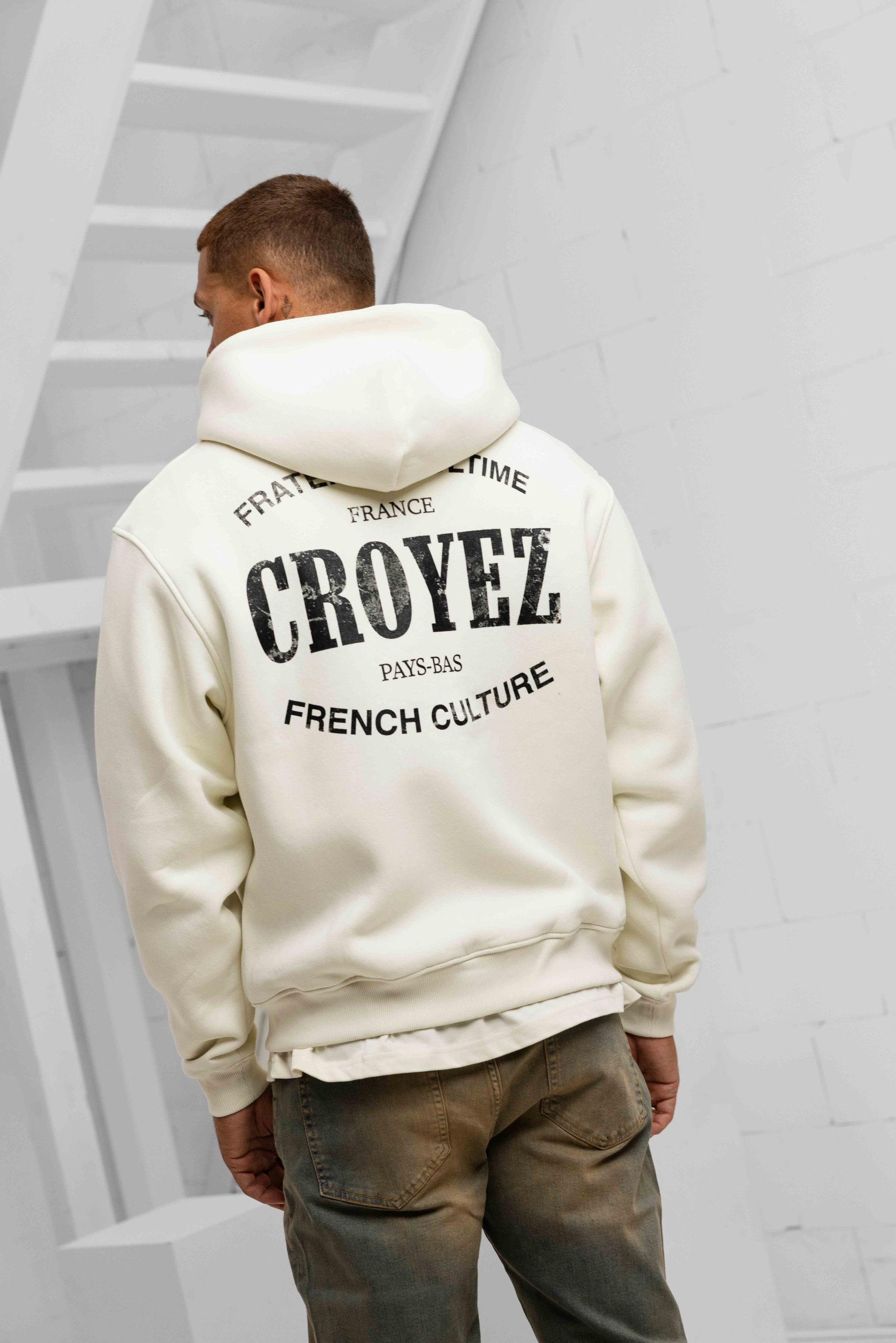 Croyez Damaged Stamp Zip Hoodie Heren Gebroken Wit