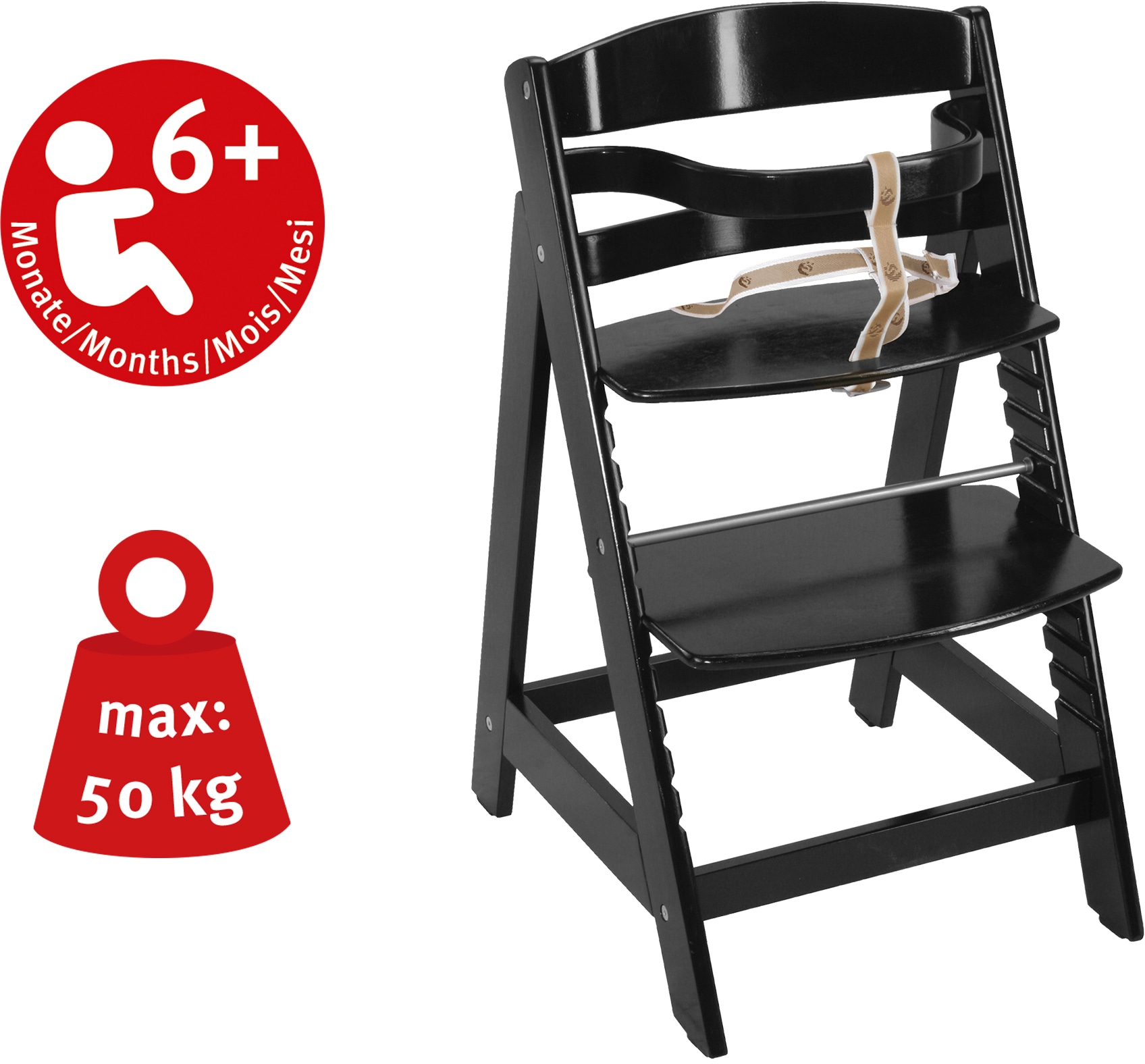 roba® Hochstuhl »Treppenhochstuhl Sit up III, schwarz« () aus Holz